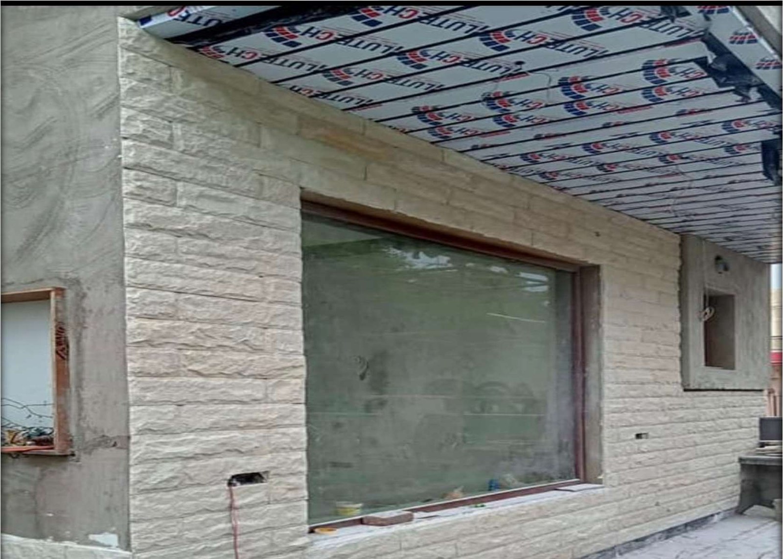 Mint Rock Face Panel installed, 6x12 / 6x24" Quartzite cladding