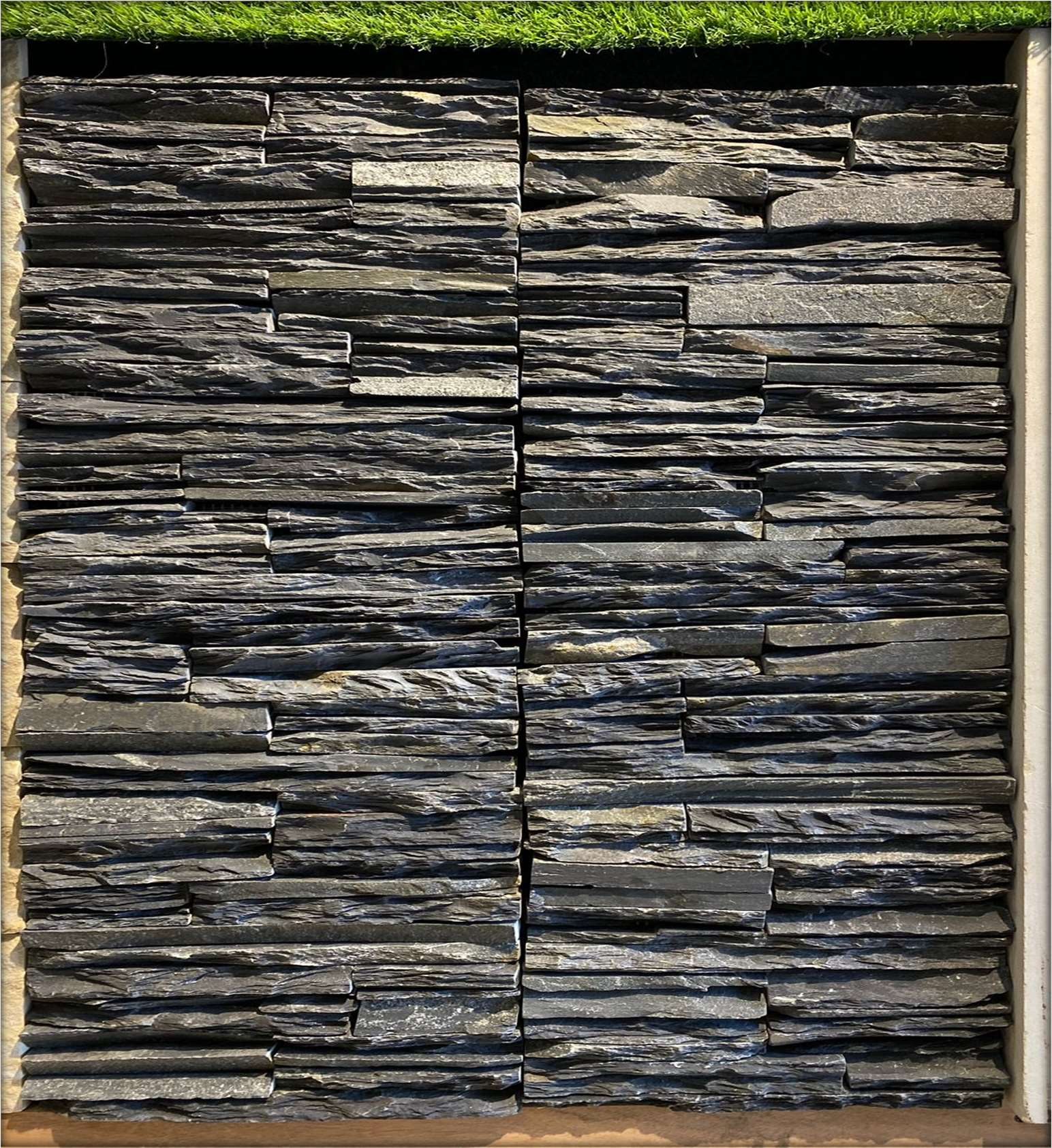 Black Waterfall installed, 6x12" Slate cladding