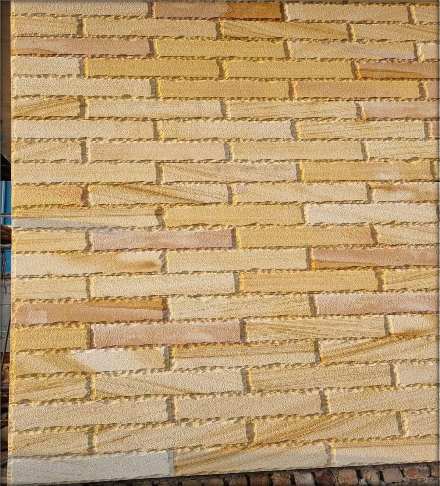 Teak Sandblast Chisel installed, 6x12 / 6x24" Sandstone cladding