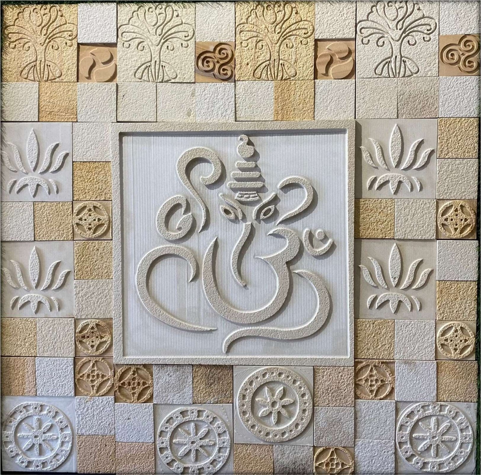 CNC Mosaic Stone installed, 12x12" Sandstone cladding