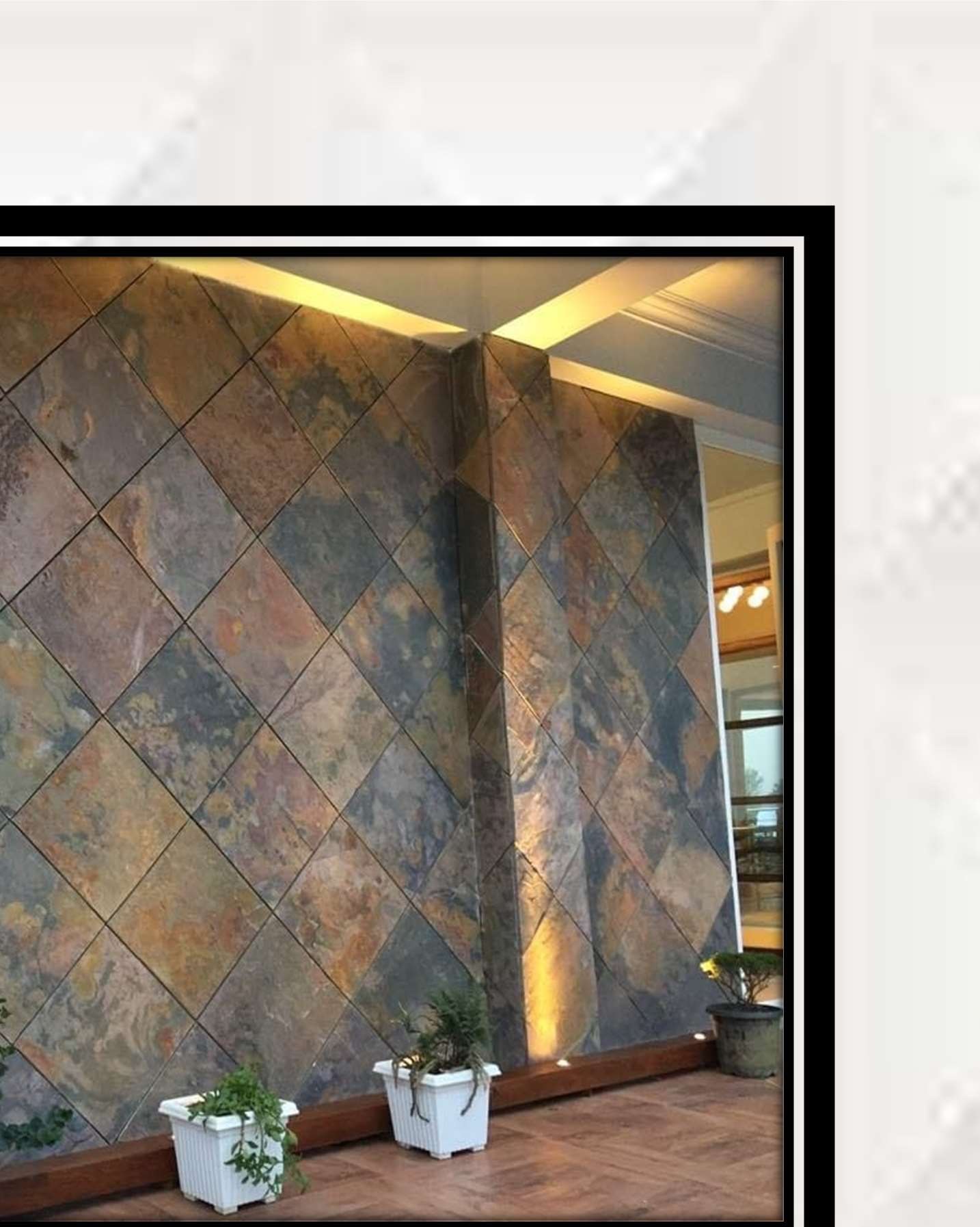 Jack Multi Diamond Stone installed, 12x12" Slate cladding