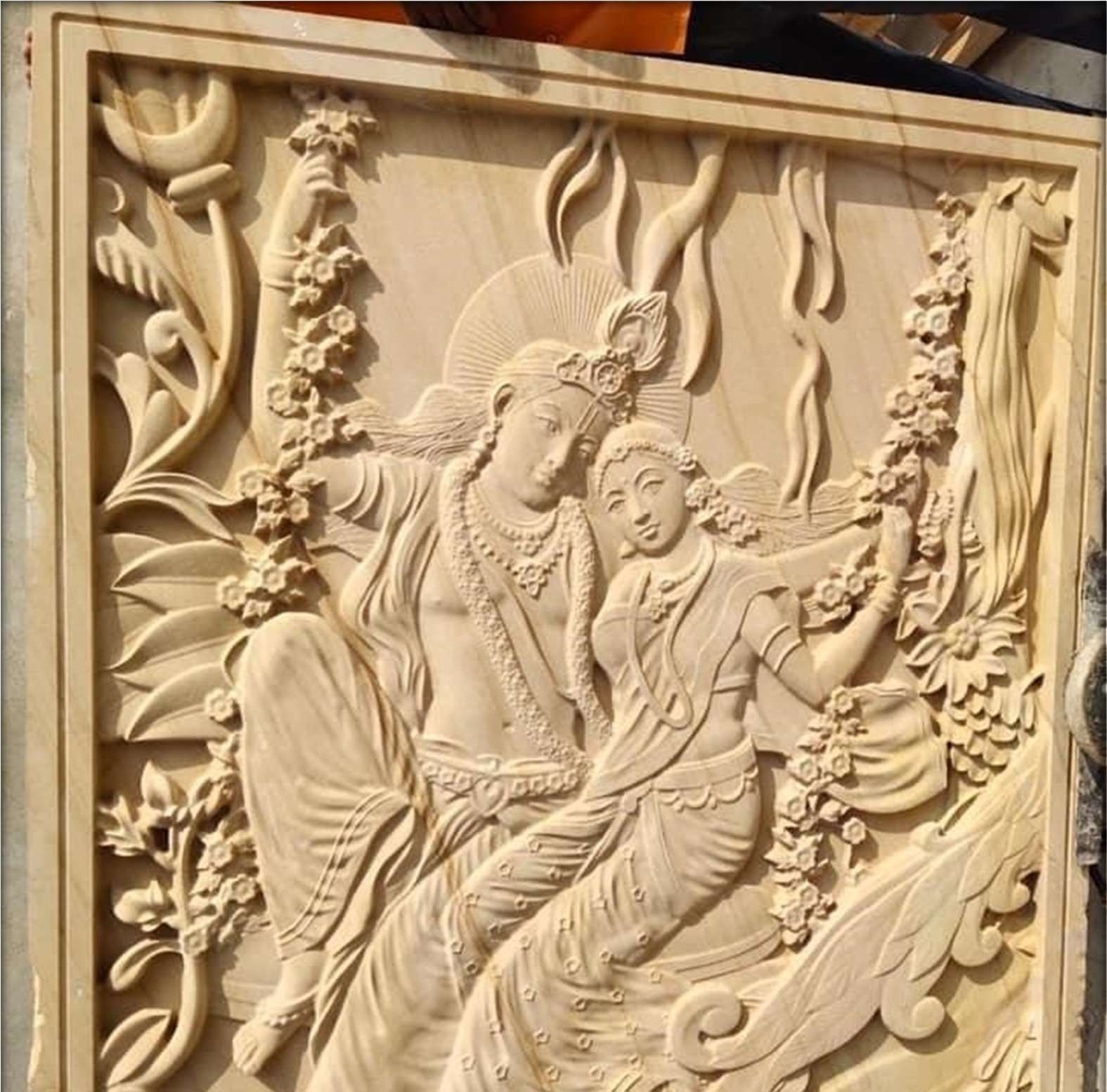 CNC carved sandstone mural panel
