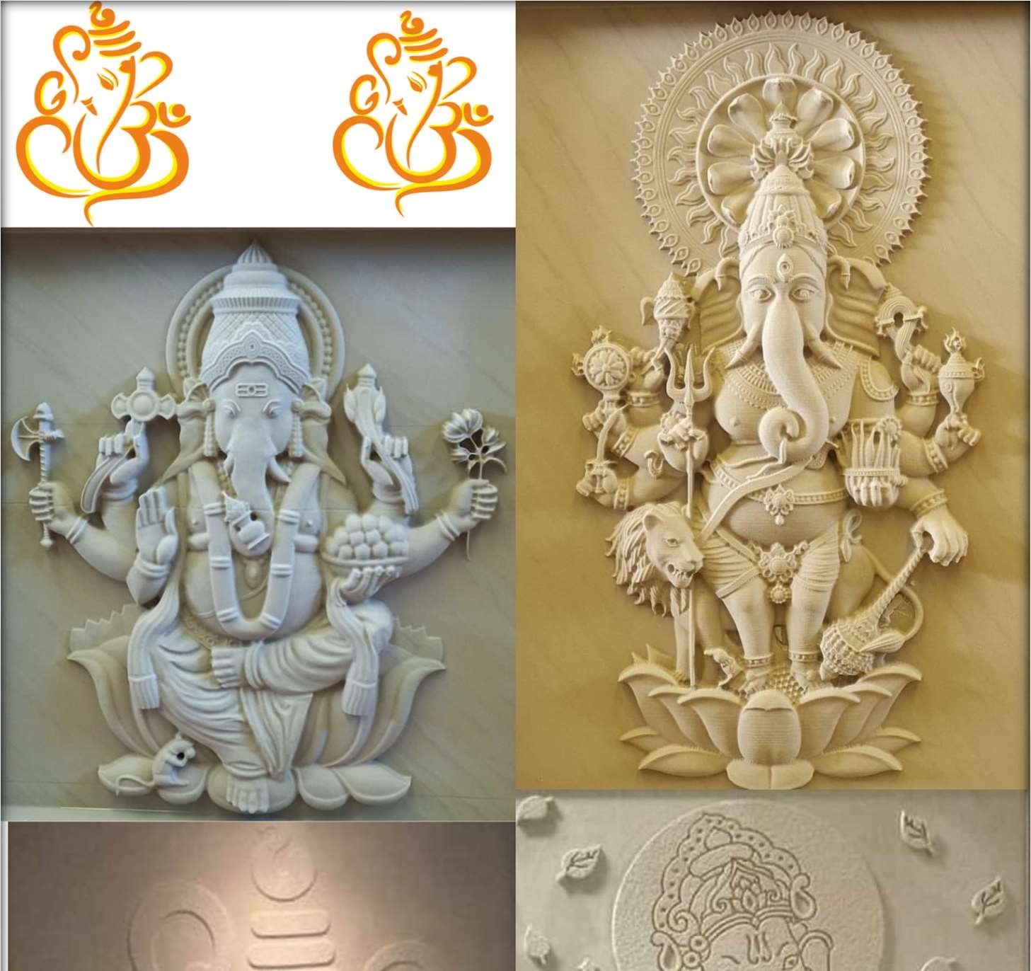 Ganesh G Mural installed, 2x2 / 2x3 / 3x3" Sandstone cladding
